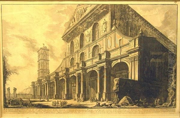 Veduta Della Basilica Di S. 
Paolo Fuor Delle Mura, Eretta Da Costantino Magno, From Vedute Di Roma Oil Painting by Giovanni Battista Piranesi