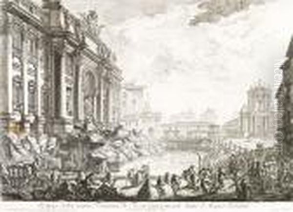 Veduta Della Vasta Fontana Di 
Trevi Anticamente Detta L'acqua Vergine, From Vedute Di Roma Oil Painting by Giovanni Battista Piranesi