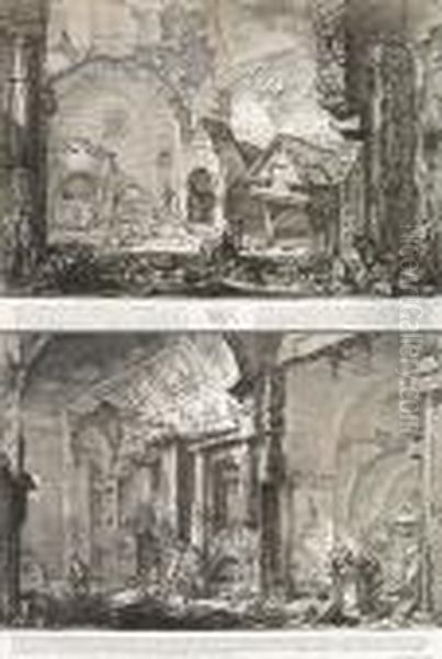 Veduta Dell' Ingresso Della 
Camera Sepolcrale Di L. Arrunzio E Della Sua Famiglia...; Veduta Di 
Altra Parte Della Camera Sepolcrale Di L. Arrunzio..., From Le Antichita
 Romane Oil Painting by Giovanni Battista Piranesi