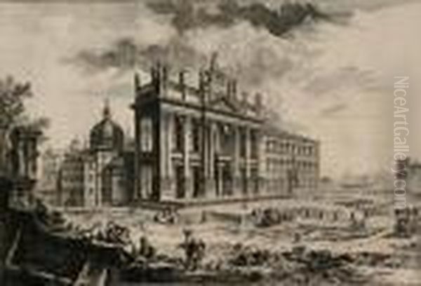 Vedute Della Basilica Di S. 
Giovanni Laterano, Veduta Internadella Basilica Di S. Pietro In Vaticano
And 
Vedutadell'antica Via Appia: Oil Painting by Giovanni Battista Piranesi