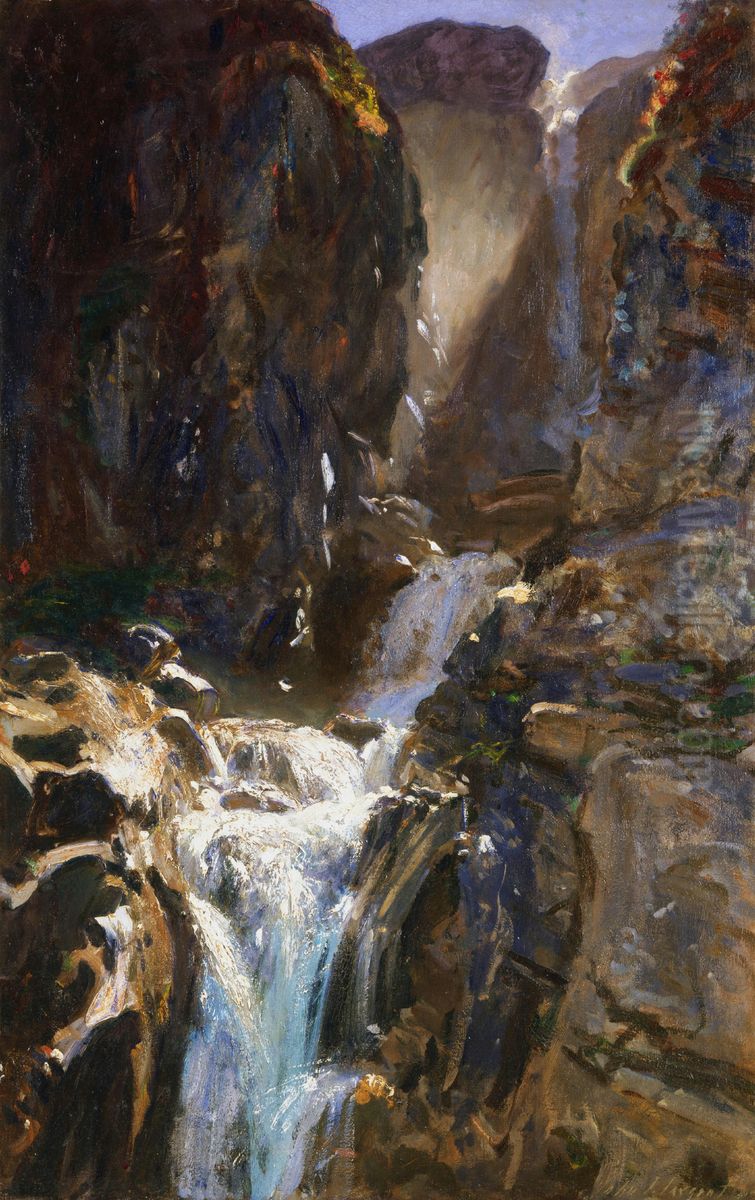 A Waterfall Oil Painting by John Singer Sargent