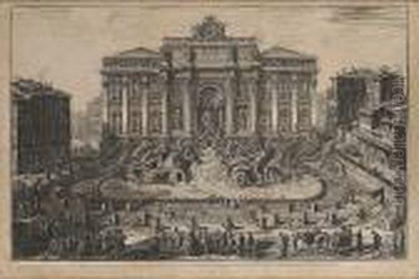 Veduta In Prospettiva Della Gran
 Fontana Dell' Acqua Vergine Detta Di Trevi Architettura Di Nicola Salvi
 (hind 104) Oil Painting by Giovanni Battista Piranesi