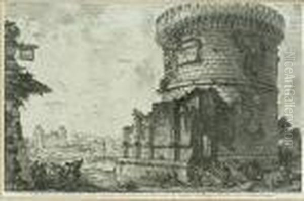 Veduta Del Sepolero Della 
Famiglia Plauzia Per La Strada Che Conduce Da Roma A Tivoli Vicino A 
Ponte Lugano Oil Painting by Giovanni Battista Piranesi