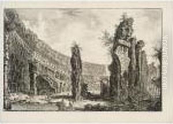 Veduta Dell' Interno Dell' 
Anfiteatro Flavio Detto Il Colosseo; And Altra Veduta Interna Della 
Villa Di Mecenate In Tivoli (h.78; And 84) Oil Painting by Giovanni Battista Piranesi