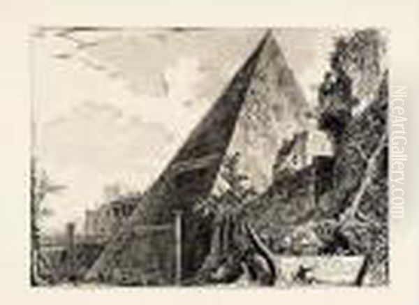 Piramide Di C. Cestio; And 
Veduta Del Tempio Di Cibele A Piazza Della Bocca Della Verita (h.36; And
 47) Oil Painting by Giovanni Battista Piranesi