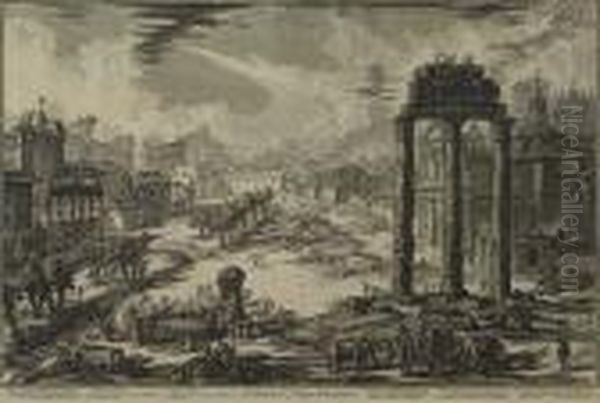Two Etchings From The 
Vedute Di Roma Oil Painting by Giovanni Battista Piranesi