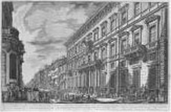 Veduta Nella Via Del Corso Del 
Palazzo Dell' Academia Istituita Da Luigi Xiii, Re Di Francia; And 
Veduta Del Palazzo Odescalchi (h.24; And 26) Oil Painting by Giovanni Battista Piranesi