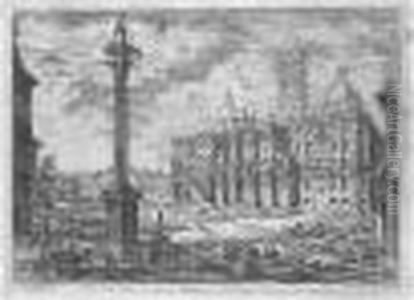 Veduta Della Basilica Di Sta 
Maria Maggiore Con Le Due Fabbriche Laterali Di Detta Basilica; And 
Veduta Della Facciata Di Dietro Della Basilica Di S Maria Maggiore (h.9;
 And 10) Oil Painting by Giovanni Battista Piranesi