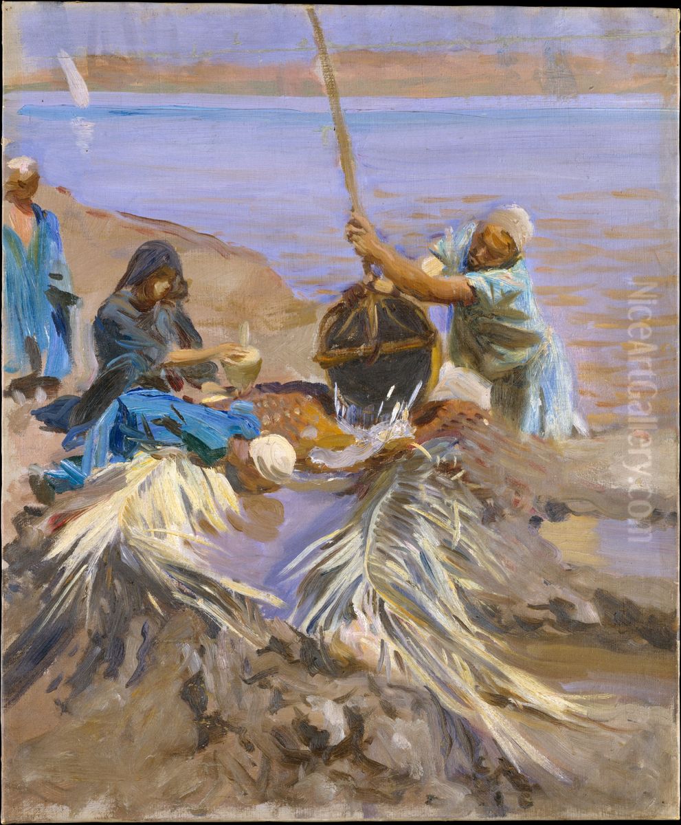 Egyptians Raising Water From The Nile Oil Painting by John Singer Sargent