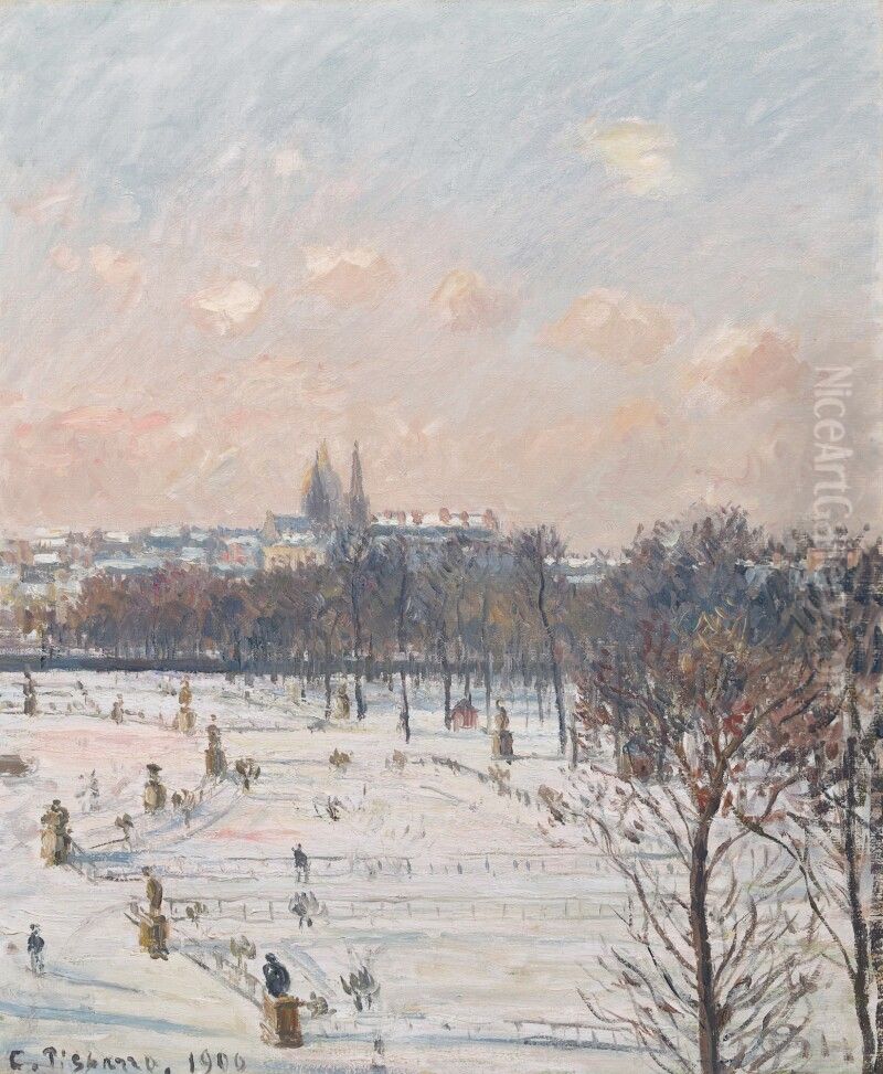Le Jardin Des Tuileries, Effet De Neige Oil Painting by Camille Pissarro