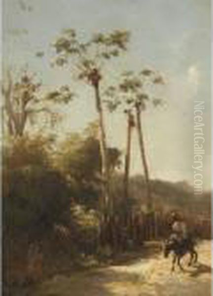 Paysage Des Antilles, Cavalier Et Ne Sur Un Chemin Oil Painting by Camille Pissarro