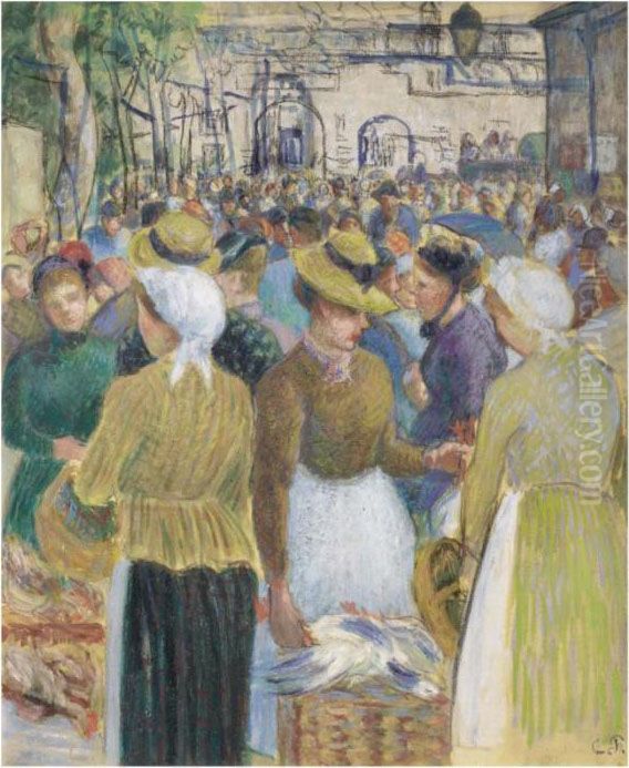 Marche A La Volaille A Gisors Oil Painting by Camille Pissarro