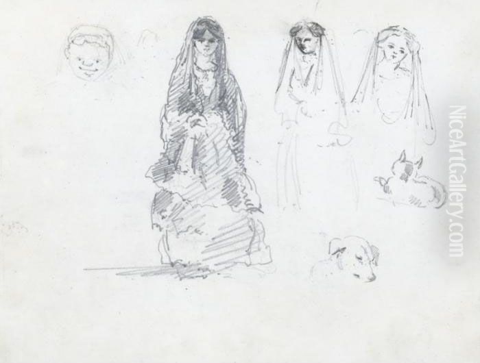 A Woman Wearing A Mantilla Oil Painting by Camille Pissarro