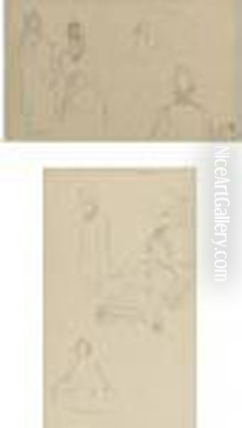 Figures With A Horse's Head And 
Figures With A Cart And Driver: A Double-sided Sheet Of Studies Oil Painting by Camille Pissarro