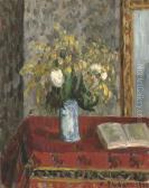 Vase De Fleurs, Tulipes Et Genets Oil Painting by Camille Pissarro