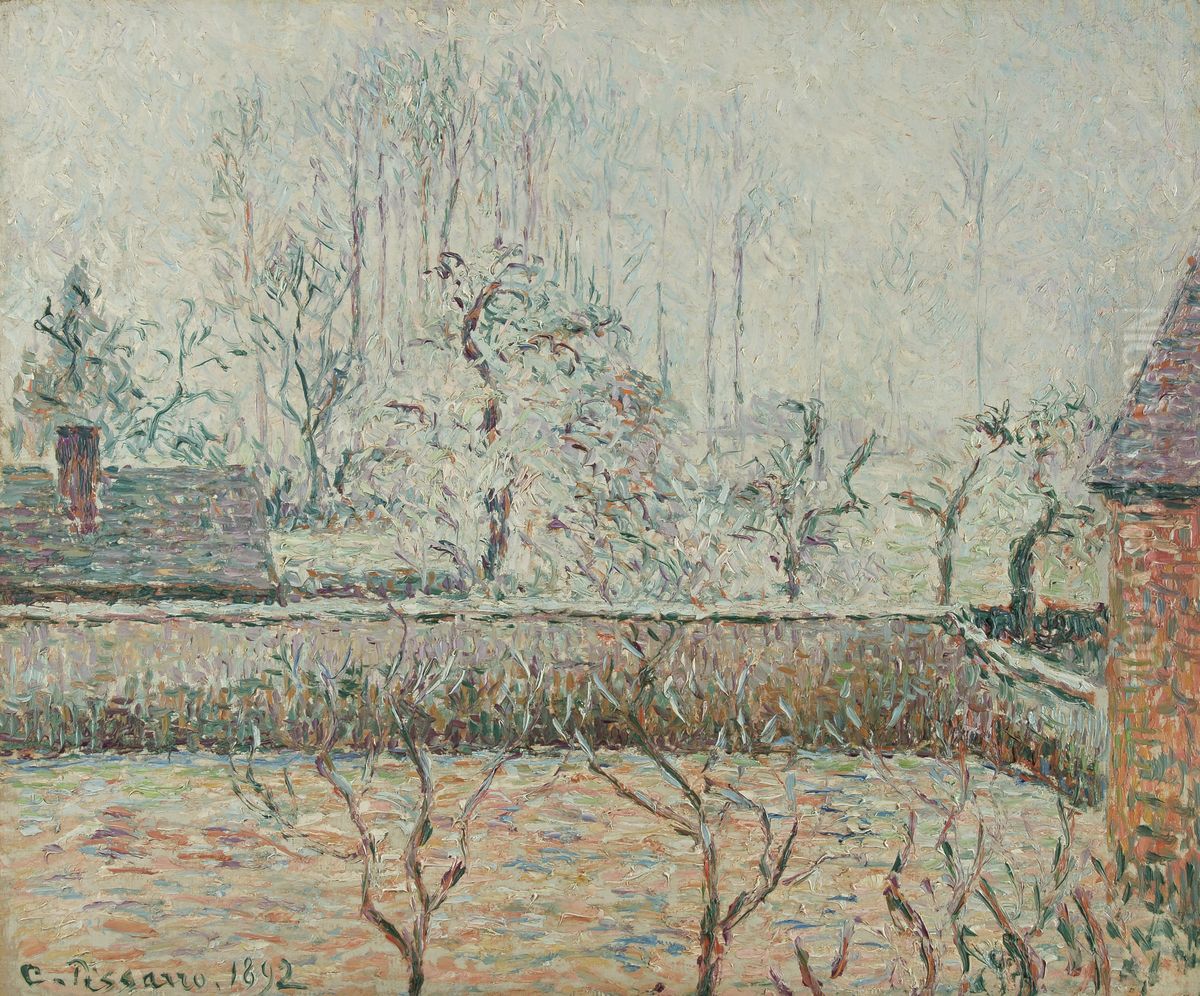 Paysage Avec Maisons Et Mur De Cloture, Givre Et Brume, Eragny Oil Painting by Camille Pissarro