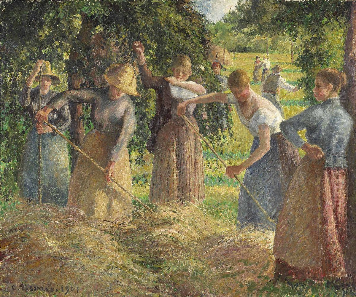 Fenaison A Eragny Oil Painting by Camille Pissarro