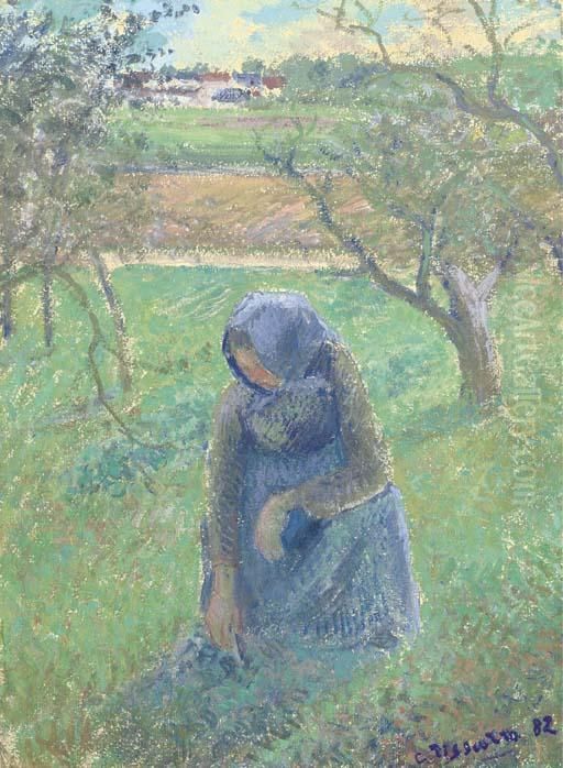 Ramasseuse D'herbe Oil Painting by Camille Pissarro