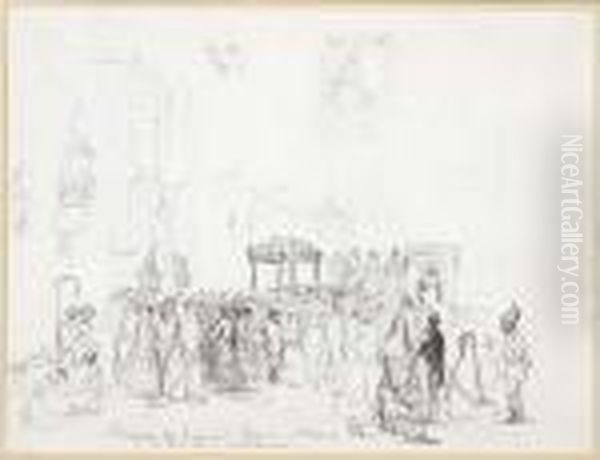 The Good Friday Procession 
Outside The Cathedral Of Caracas, With Asubsidiary Study Of The Virgin 
And A Woman's Head Oil Painting by Camille Pissarro