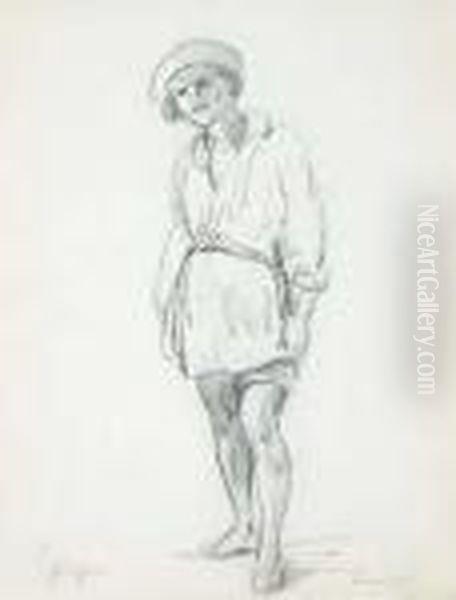 Lauriano Standing In A Hut, 
Galipan (recto); Studies Of A Seatedshepherd, A Donkey's Head, A Group 
Of Seated Women And Baroqueconstructions (verso) Oil Painting by Camille Pissarro