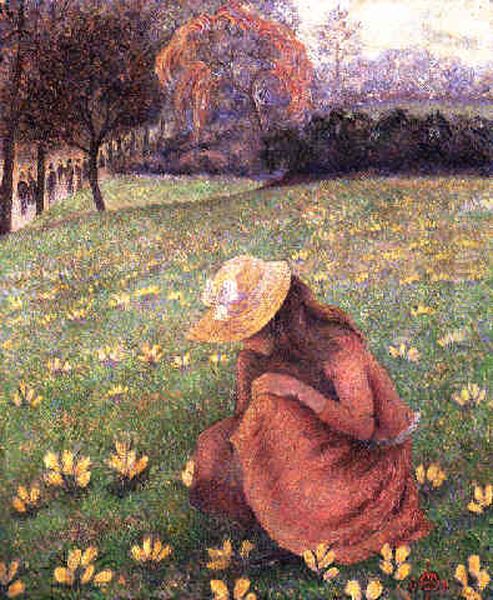 Les Crocus Oil Painting by Lucien Pissarro