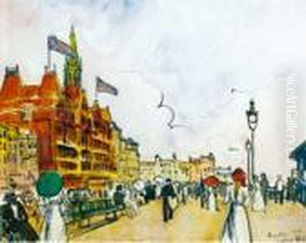 Promenade A Brighton Oil Painting by Ludovic Rodo Pissarro