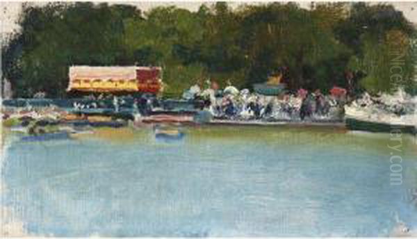 Estanque Del Retiro (the Retiro Lake) Oil Painting by Cecilio Pla