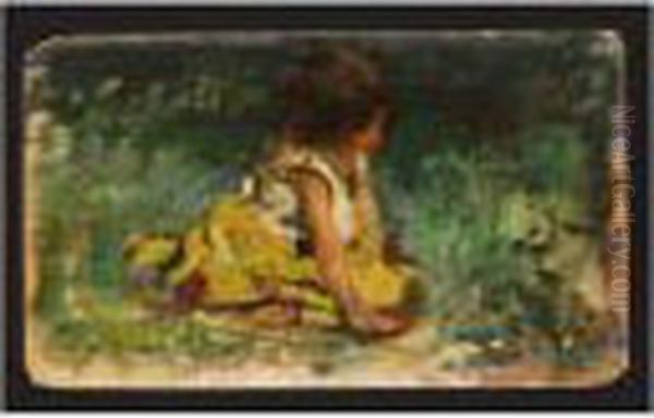 Nina Sobre La Hierba Oil Painting by Cecilio Pla