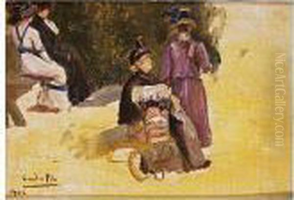 Estudio Para Escena En El Parque Oil Painting by Cecilio Pla