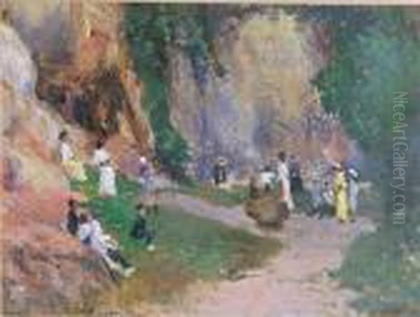 Figuras En Un Paisaje De Monta Oil Painting by Cecilio Pla