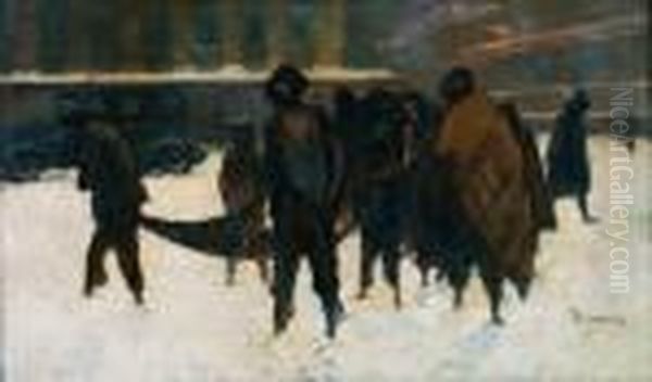 Mendigos En La Nieve Oil Painting by Cecilio Pla