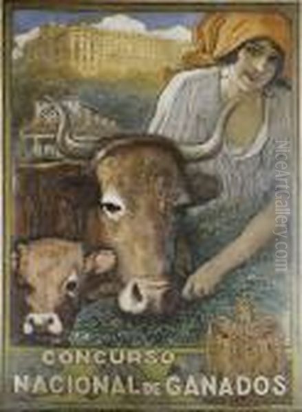 Concurso Nacional De Ganado Oil Painting by Cecilio Pla