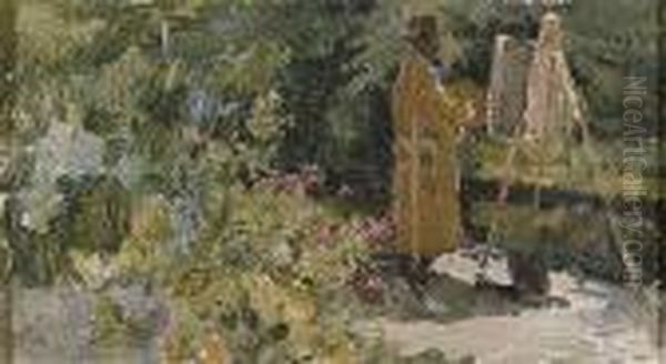 Pintor En El Jardin Oil Painting by Cecilio Pla