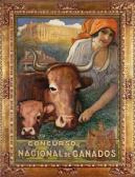 Cartel Del Concurso Nacional De Ganados De 1926 Oil Painting by Cecilio Pla