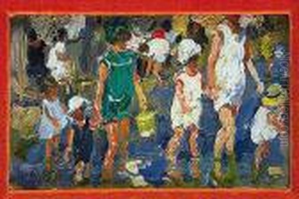 Ninos En La Playa Oil Painting by Cecilio Pla