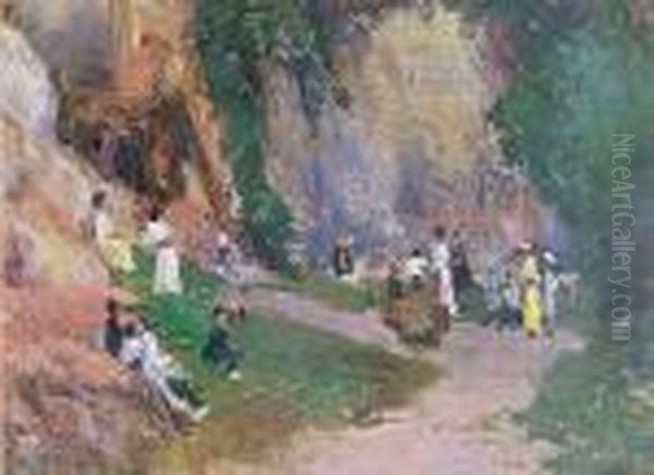 Figuras En Un Paisaje De Montana Oil Painting by Cecilio Pla