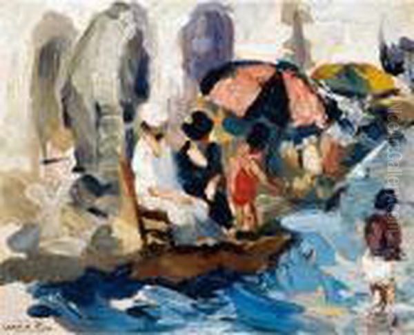 Mujeres En La Playa (ladies On The Beach) Oil Painting by Cecilio Pla