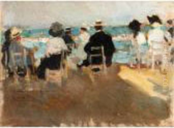 Dia De Playa (a Day At The Beach) Oil Painting by Cecilio Pla