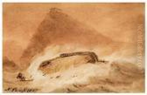 Shipwreck Near Surnium(?) With Temple On Top
Of A Mountain Oil Painting by Nicholas Pocock