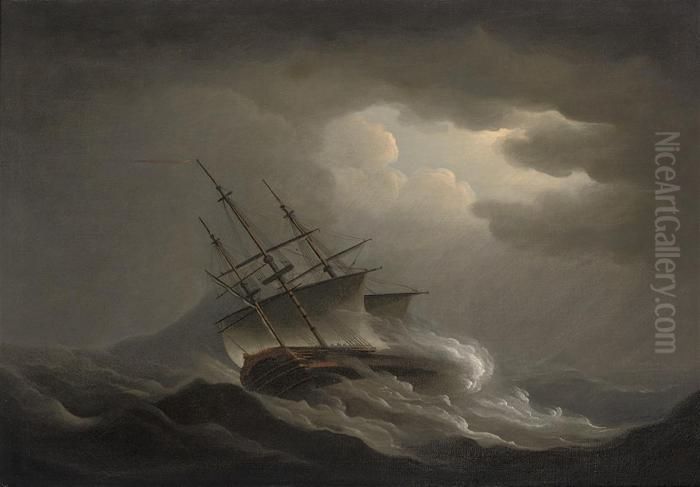 A Frigate Heeling In An Offshore Gale Oil Painting by Nicholas Pocock