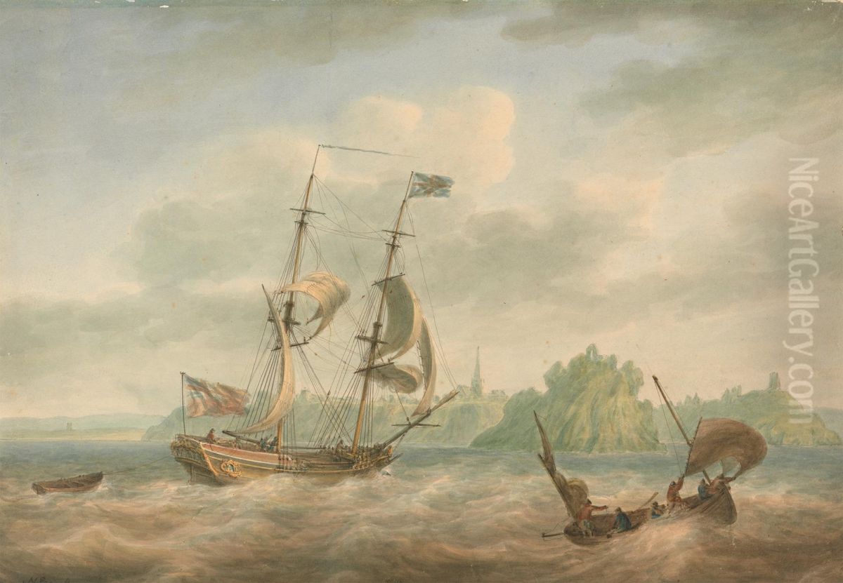 An Admiralty Yacht Running Inshore At Tenby Oil Painting by Nicholas Pocock