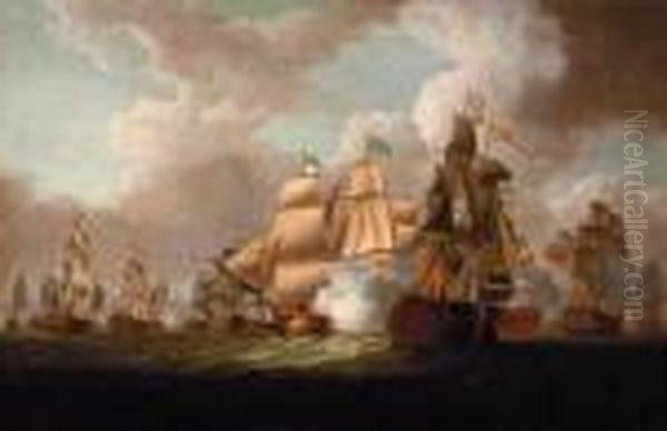 H.m.s. Victory Raking The 
Spanish Vice-admiral's Flagship At Thebattle Of Cape St. Vincent, 14 
February 1797 Oil Painting by Nicholas Pocock