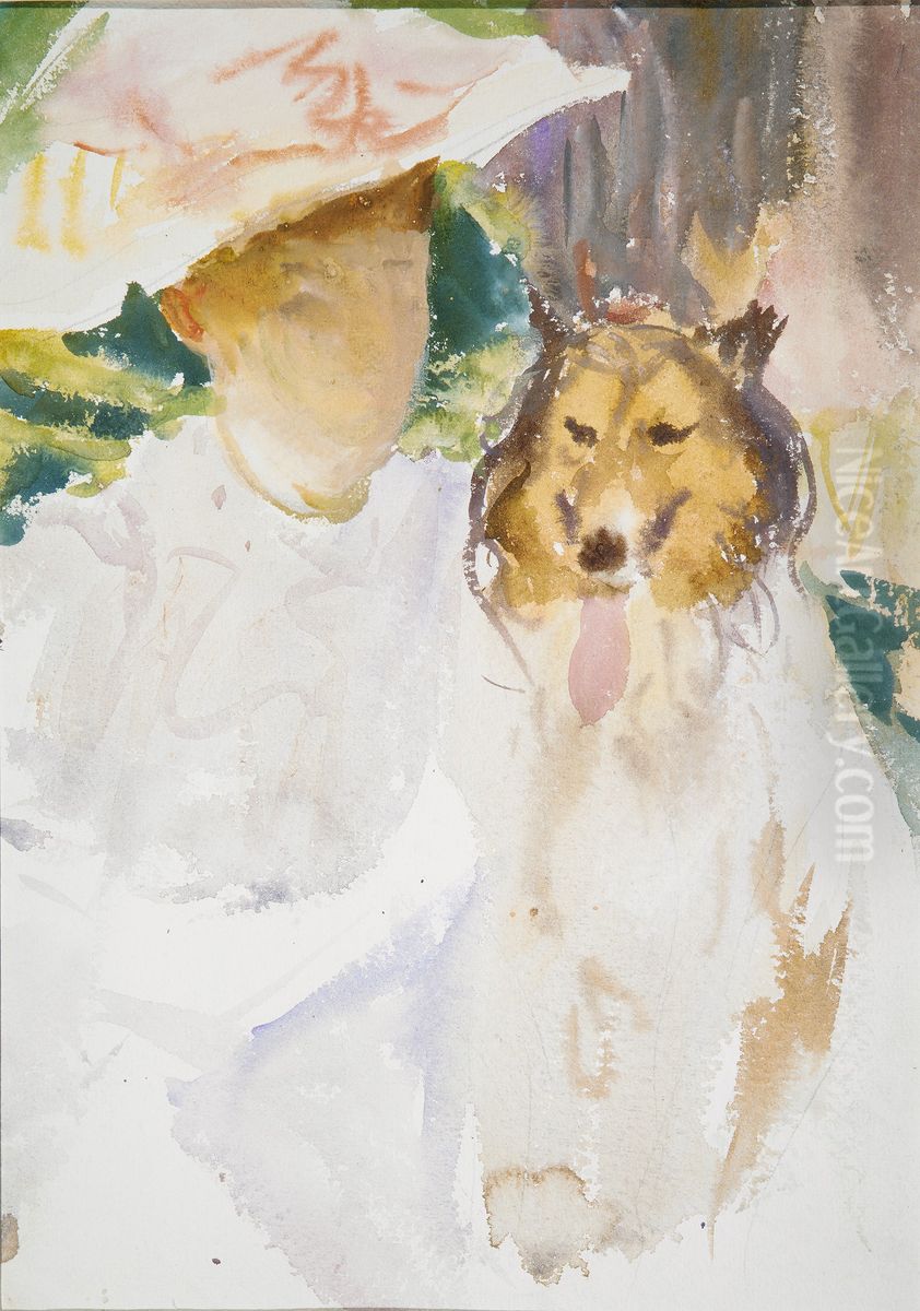 Woman with Collie Oil Painting by John Singer Sargent
