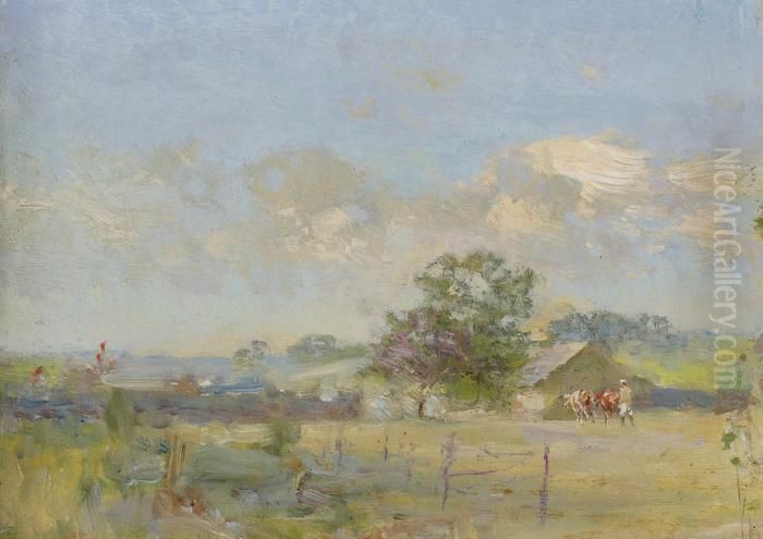 A Summer Landscape With Cows Oil Painting by Ivan Pavlovich Pokhitonov