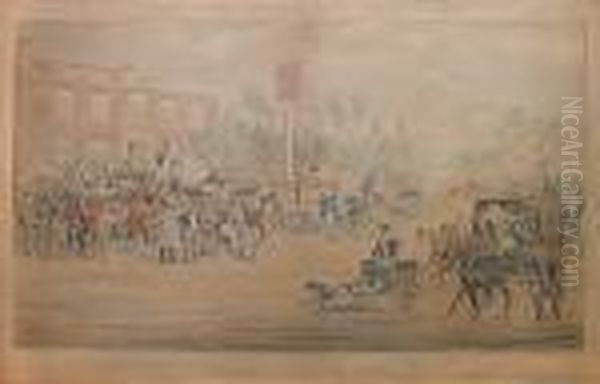 From Scenes On The Road, Or A 
Trip To Epsom And Back: The Lord Nelson Inn, Cheam; Hyde Park Corner; 
Kennington Gate; The Cock At Sutton Oil Painting by James Pollard