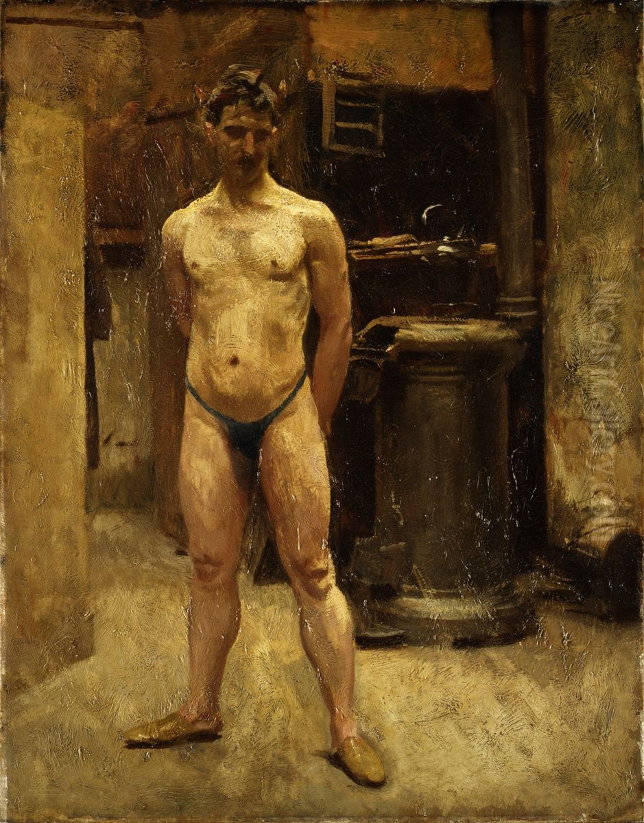 A Male Model Standing before a Stove Oil Painting by John Singer Sargent
