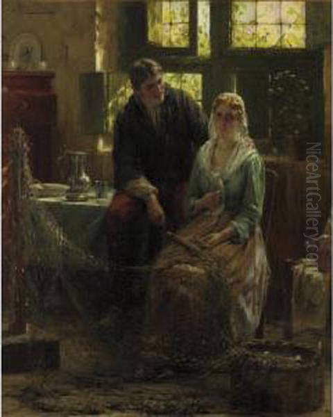 The Fisherman's Proposal Oil Painting by Edward Antoon Portielje