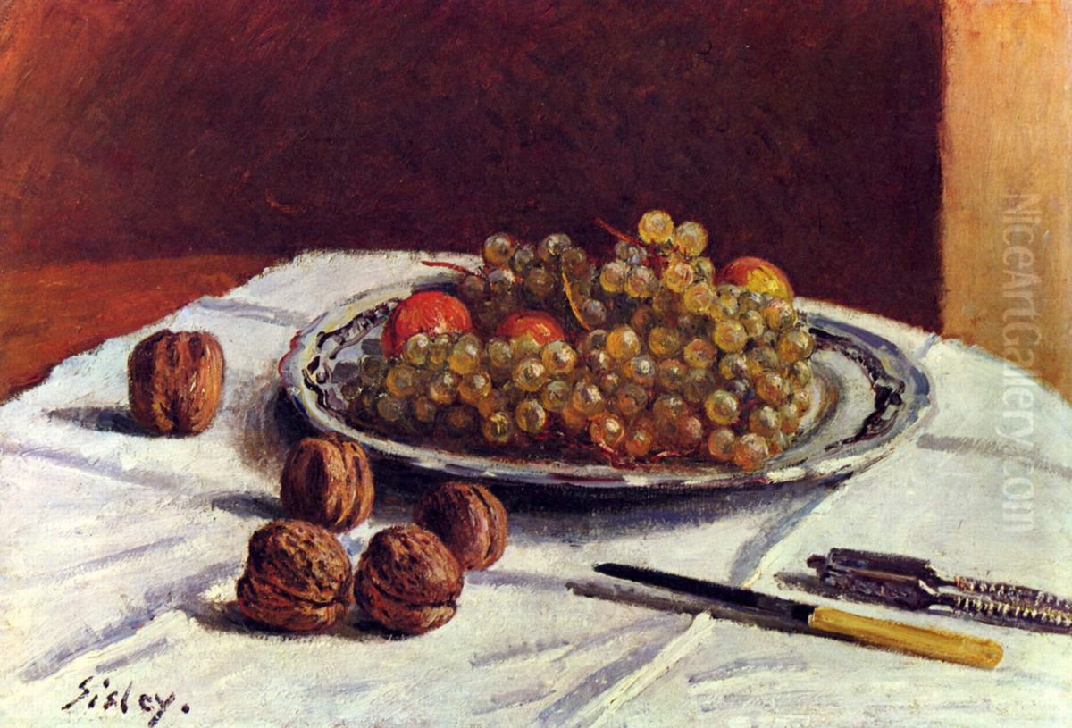 Grapes And Walnuts On A Table Oil Painting by Alfred Sisley