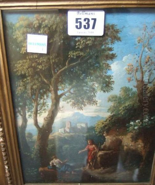 Figures In An
Italianate Landscape Oil Painting by Nicolas Poussin
