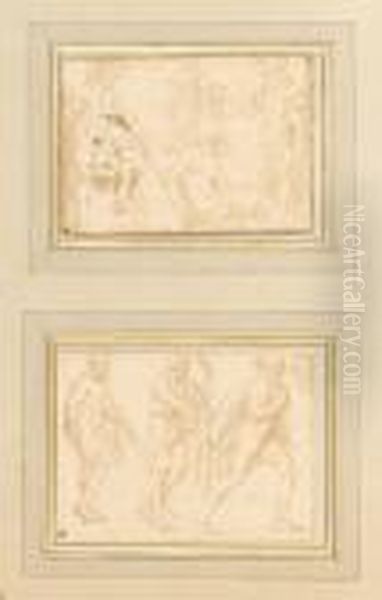 Etudes De Personnages Pour Une Scene D'histoire Antique Oil Painting by Nicolas Poussin